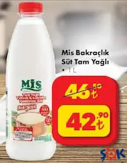 MİS BAKRAÇLIK SÜT TAM YAĞLI 1 L fiyat ve kampanya bilgisi